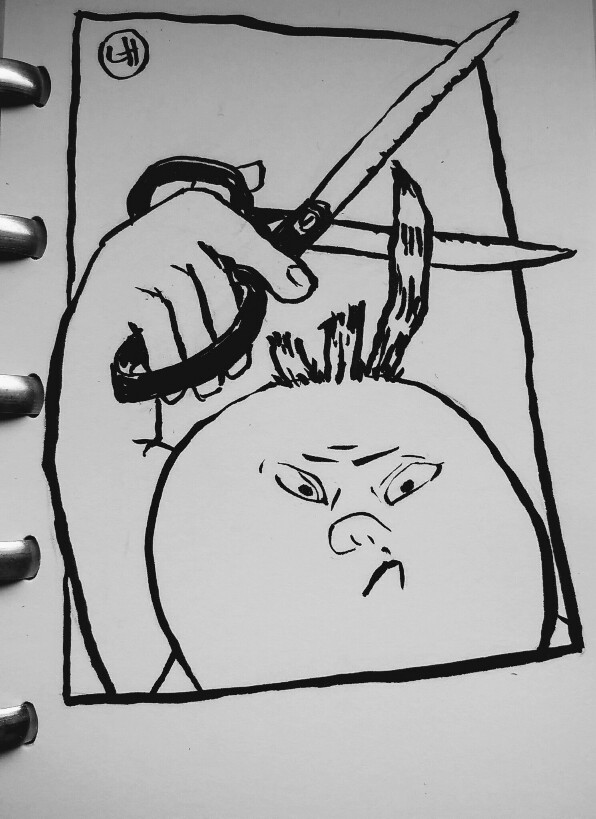 cartoon of child cutting hair