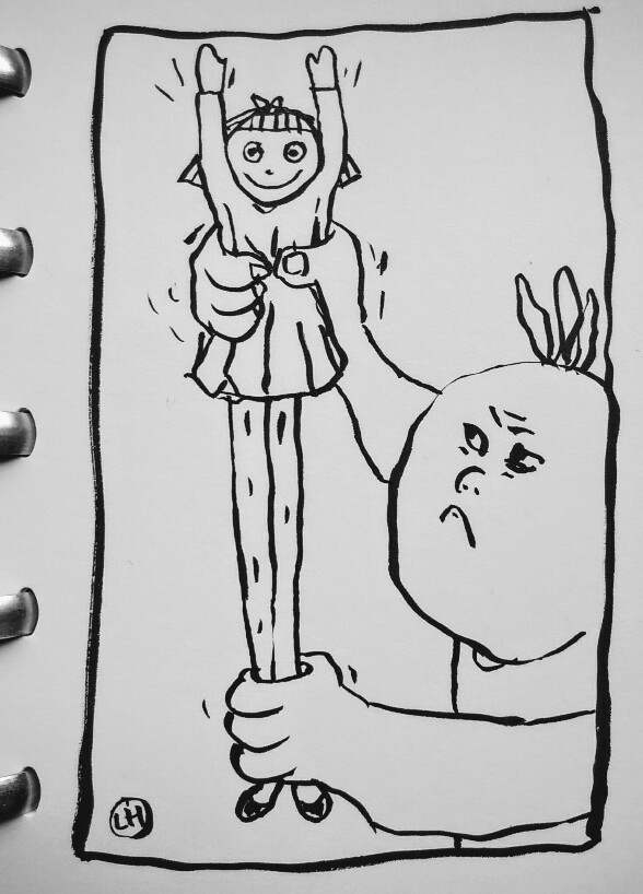 cartoon of child pulling doll