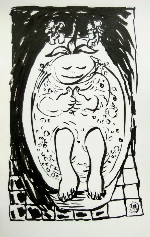  Drawing of tranquil child in bath