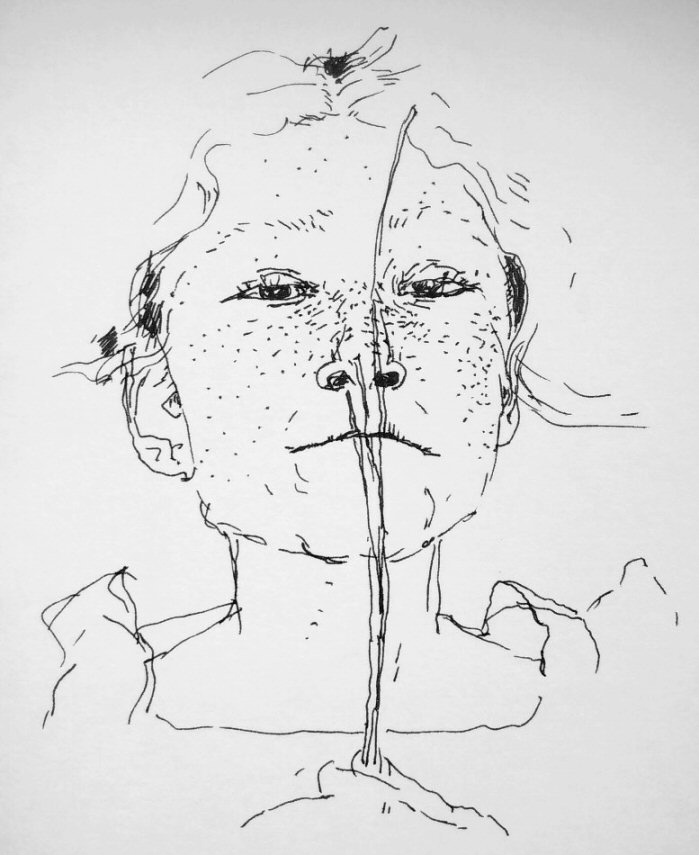 ink drawing of girl with freckles