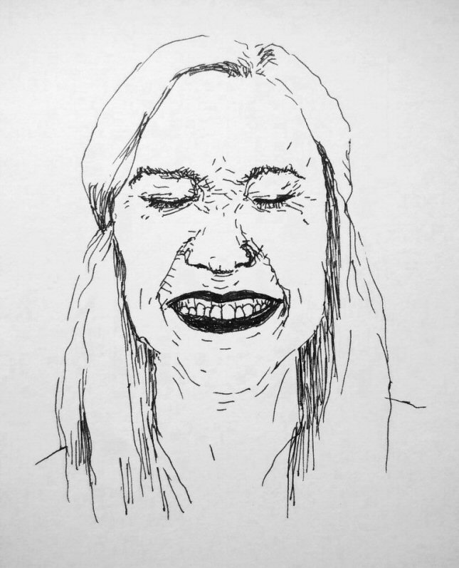 ink drawing of woman laughing