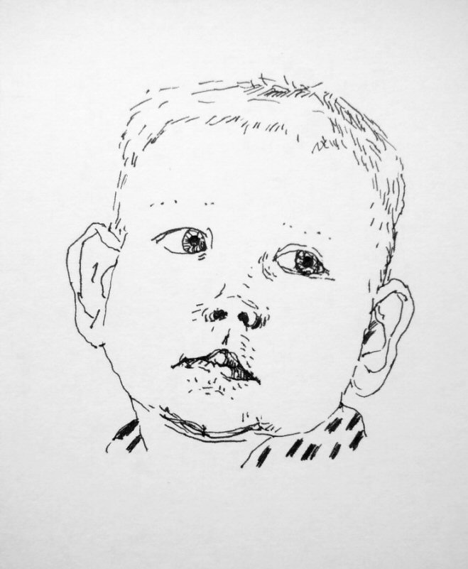 ink drawing of a toddler's face