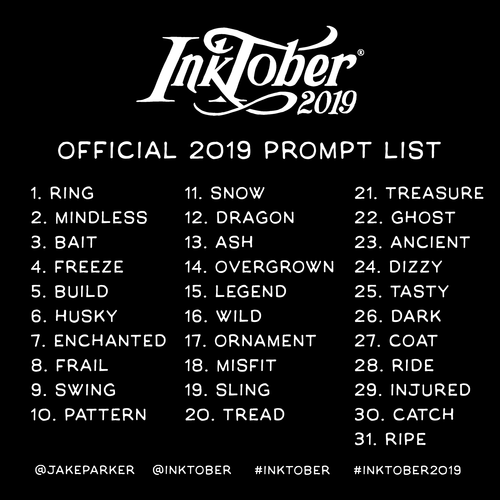 Inktober 2019 Prompt list