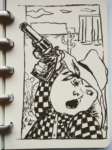 drawing of wild west figure with gun