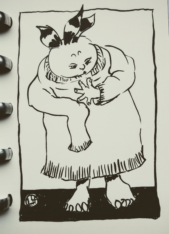 drawing of figure in oversized jumper