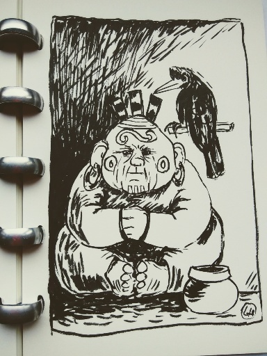 drawing of shaman type figure with rook