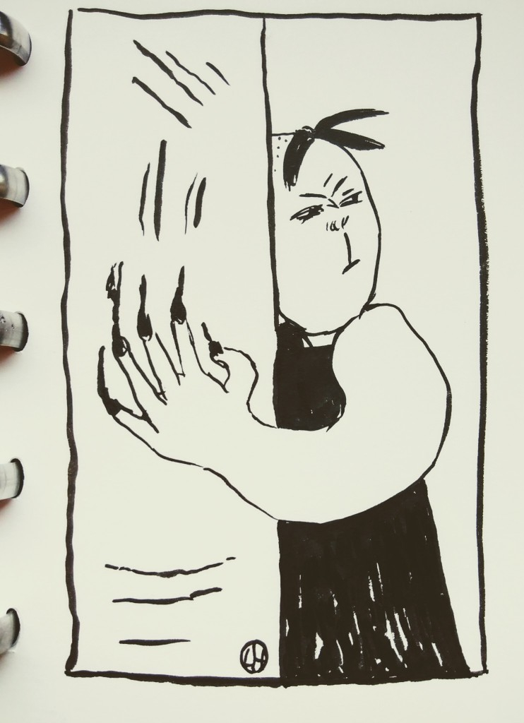 drawing of figure scratching wall