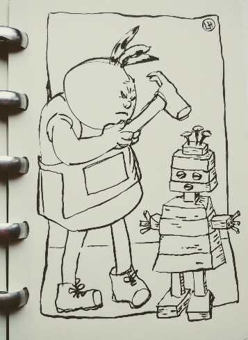 child building wooden puppet